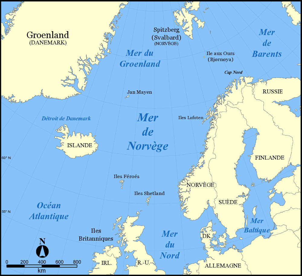 Carte de la mer de Norvège