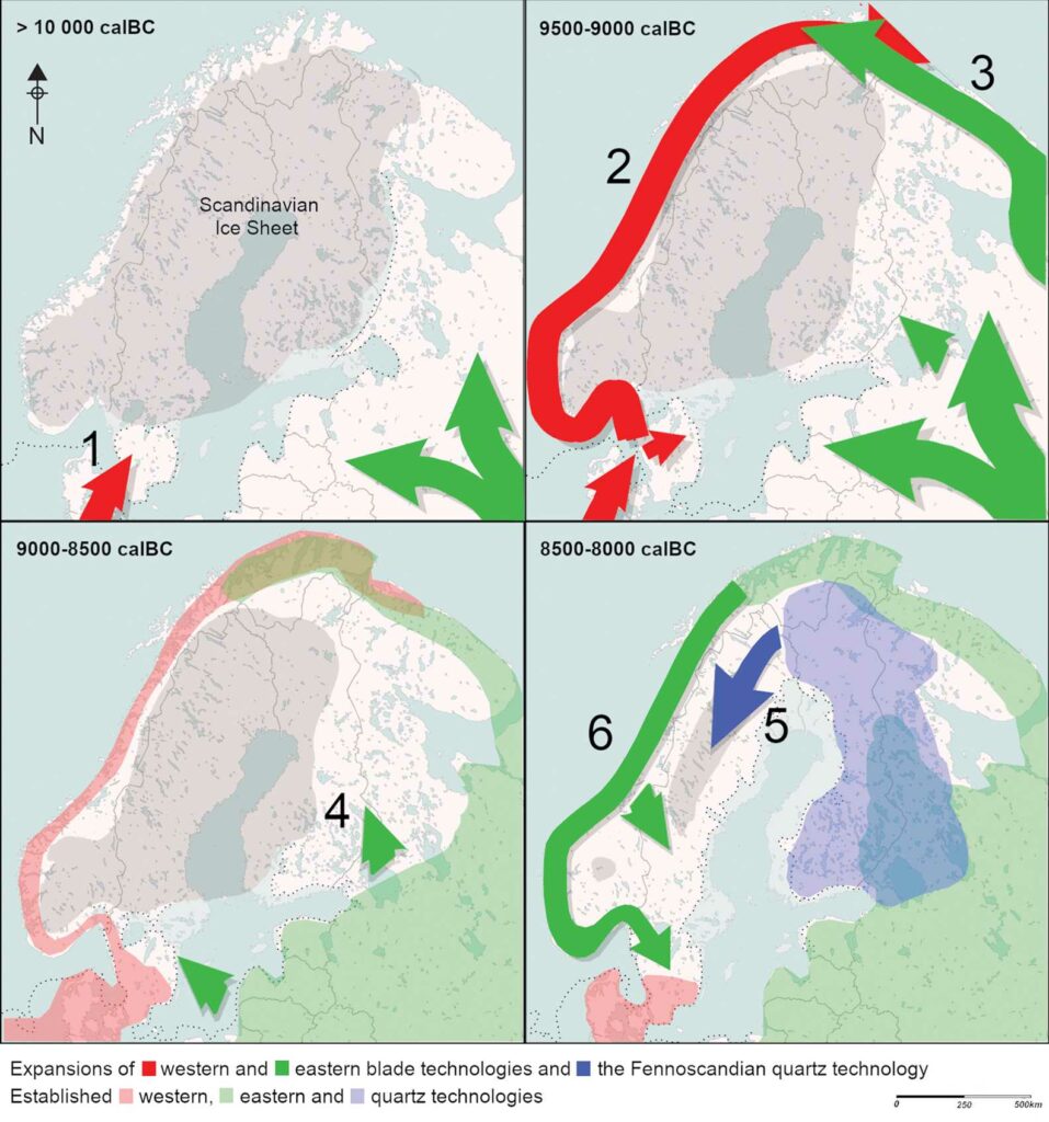 Carte décrivant le peuplement de la Scandinavie au mésolithique